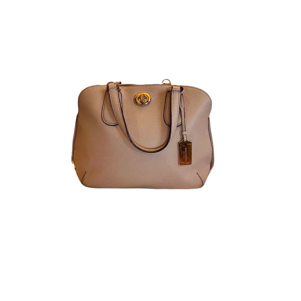 Coach Beige Crossgrain Leather Street Prince Satchel Top Handles 14 in X 11 in
